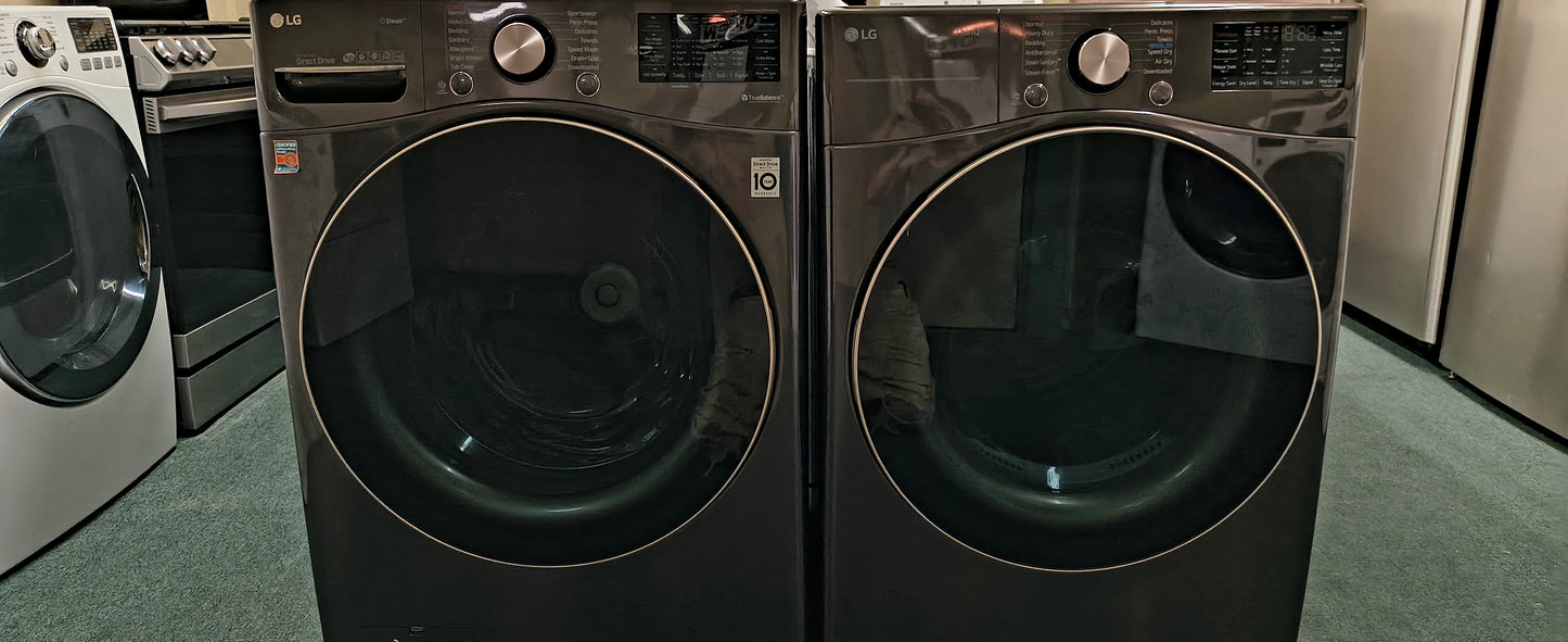 LG Elite Platinum Stainless FrontLoad Washer & New Scratch & Dent Electric Dryer Set - Stackable & Downloadable Features