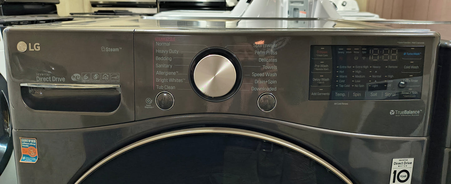 LG Elite Platinum Stainless FrontLoad Washer & New Scratch & Dent Electric Dryer Set - Stackable & Downloadable Features
