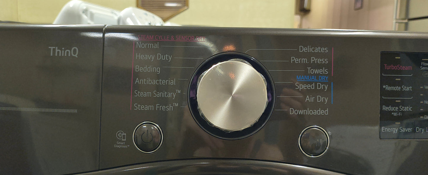 LG Elite Platinum Stainless FrontLoad Washer & New Scratch & Dent Electric Dryer Set - Stackable & Downloadable Features