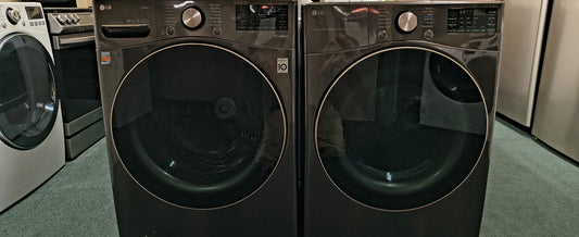 LG Elite Platinum Stainless FrontLoad Washer & New Scratch & Dent Electric Dryer Set - Stackable & Downloadable Features