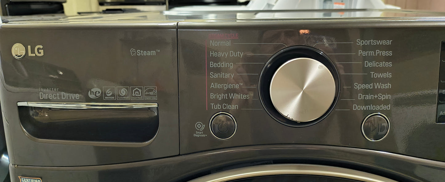 LG Elite Platinum Stainless FrontLoad Washer & New Scratch & Dent Electric Dryer Set - Stackable & Downloadable Features