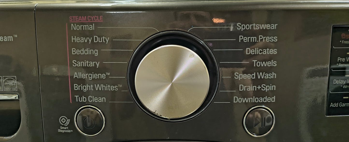 LG Elite Platinum Stainless FrontLoad Washer & New Scratch & Dent Electric Dryer Set - Stackable & Downloadable Features