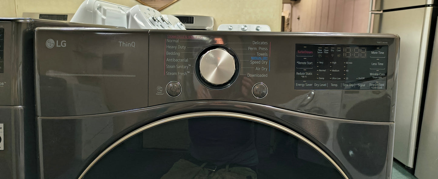 LG Elite Platinum Stainless FrontLoad Washer & New Scratch & Dent Electric Dryer Set - Stackable & Downloadable Features