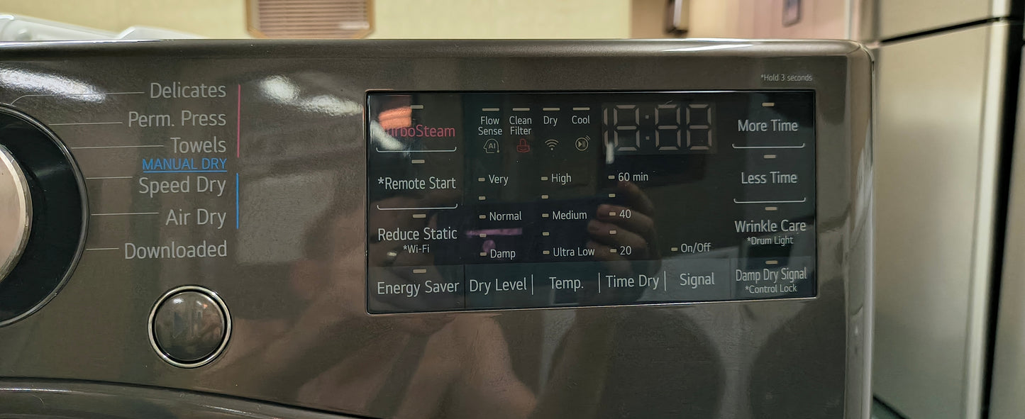 LG Elite Platinum Stainless FrontLoad Washer & New Scratch & Dent Electric Dryer Set - Stackable & Downloadable Features