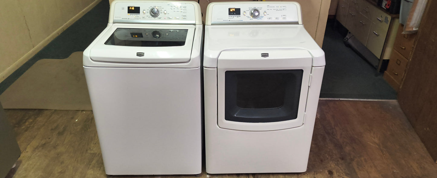 MAYTAG BRAVOS MCT WHITE ELITE TOPLOAD WASHER & ELECTRIC DRYER SET