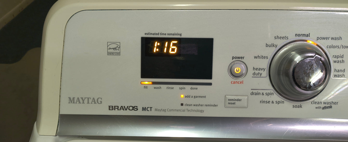 MAYTAG BRAVOS MCT WHITE ELITE TOPLOAD WASHER & ELECTRIC DRYER SET