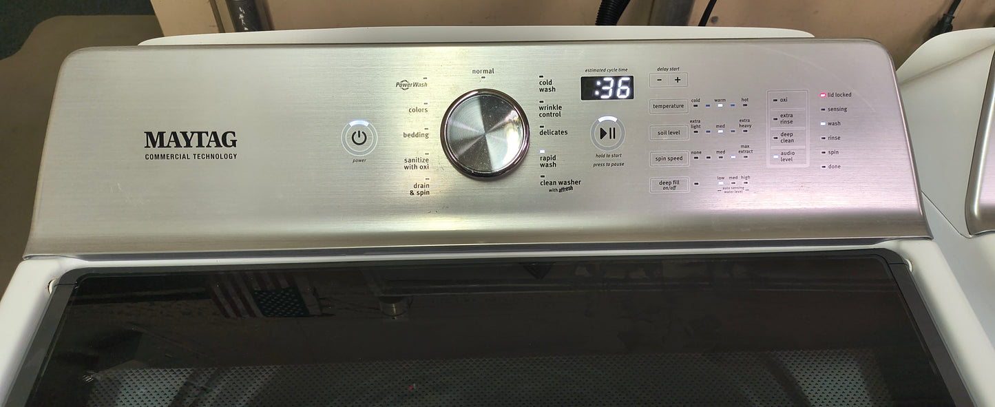 MAYTAG WHITE ELITE TOPLOAD WASHER & ELECTRIC BRAVOS XL DRYER SET
