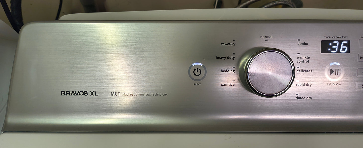 MAYTAG WHITE ELITE TOPLOAD WASHER & ELECTRIC BRAVOS XL DRYER SET