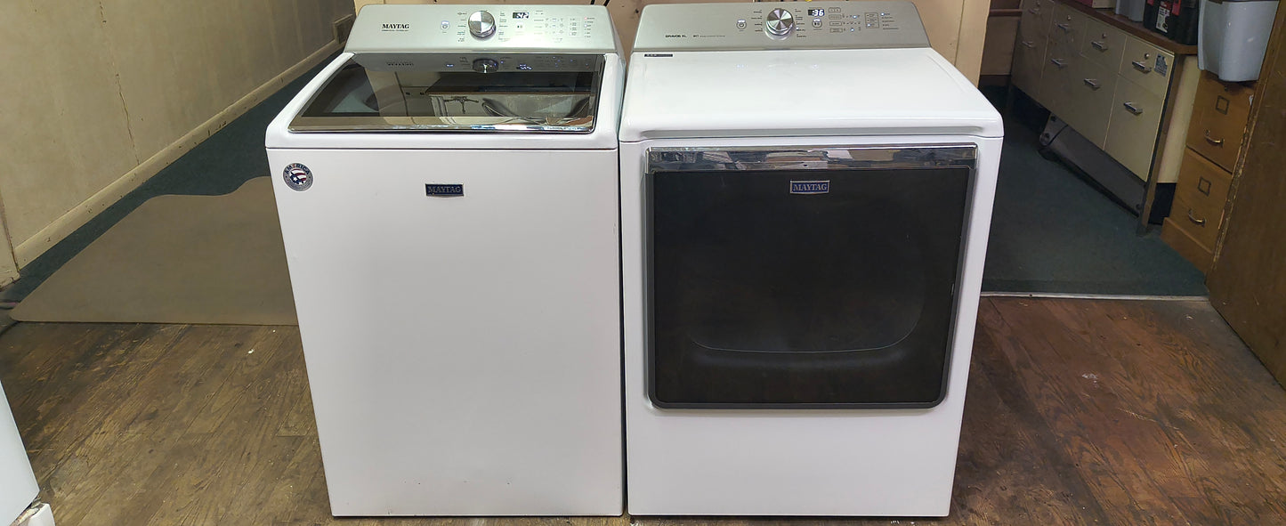 MAYTAG WHITE ELITE TOPLOAD WASHER & ELECTRIC BRAVOS XL DRYER SET